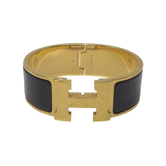 Hermès Black Enamel 18k Gold Plated Clic Clac H bracelet - Picture 1 of 10